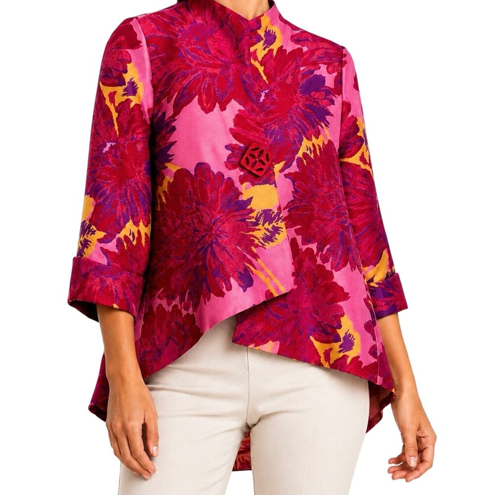 IC by Connie K Small Floral Pink Abstract Wearable Art to Wear Blouse Shirt Top
